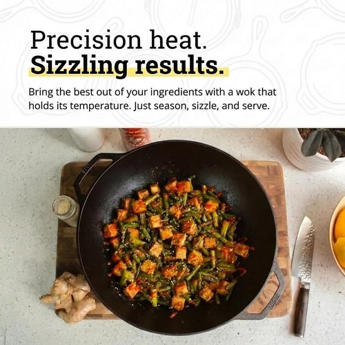 Lodge 14 Inch Cast Iron Wok - PFAS-Free Pre-Seasoned Stir Fry Pan with Dual Loop Handles | Oven & Stovetop Safe