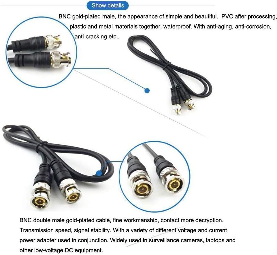 JOINSI 5-Pack 16ft 75-Ohm BNC Male to BNC Male Jumper Cable Extension Connector for CCTV DVR to TV System
