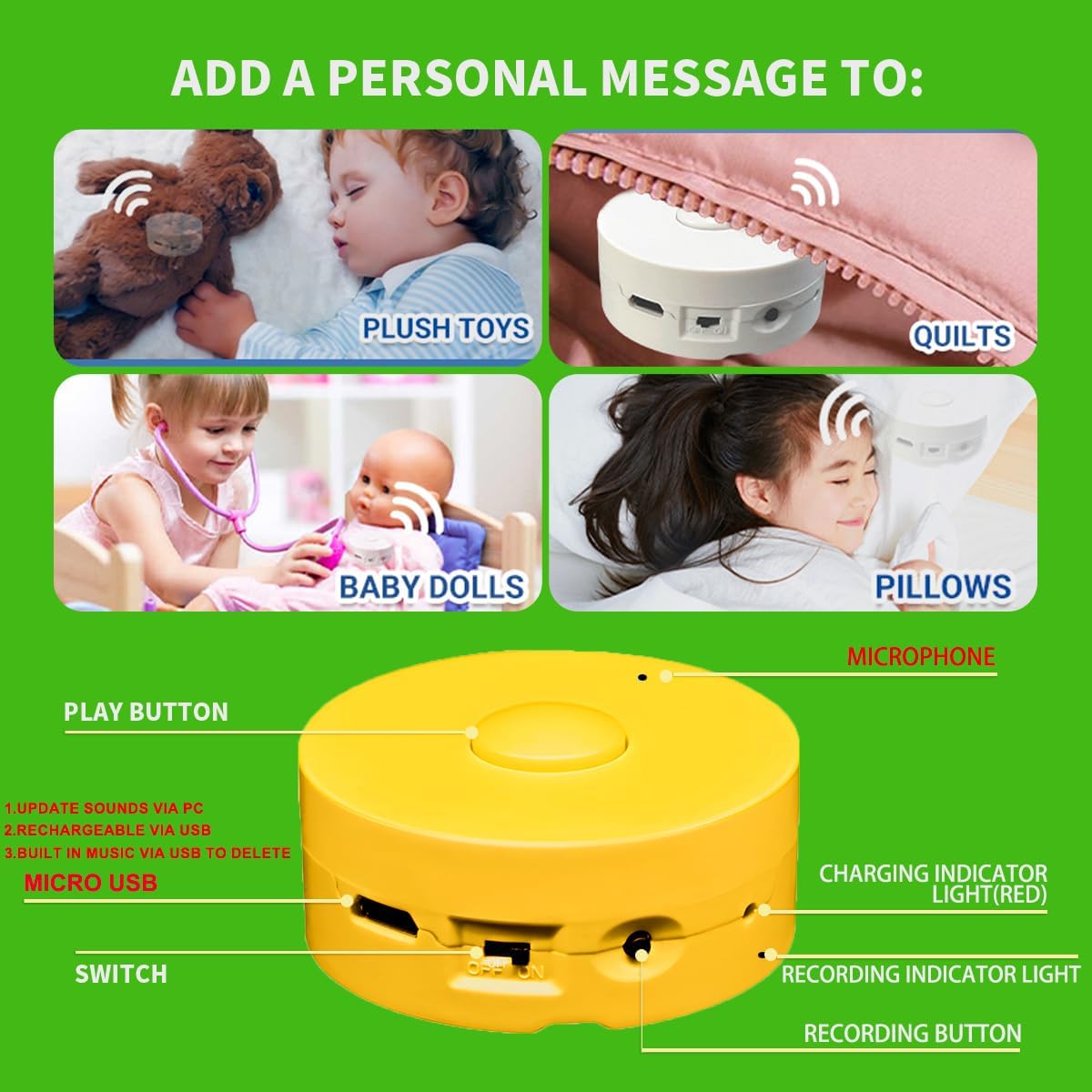 JRGKJCP 16 (2Pack Minutes Voice Recorder, Record Custom Message for Crafts, Stuffed Bear, Baby Doll, and Pillow +