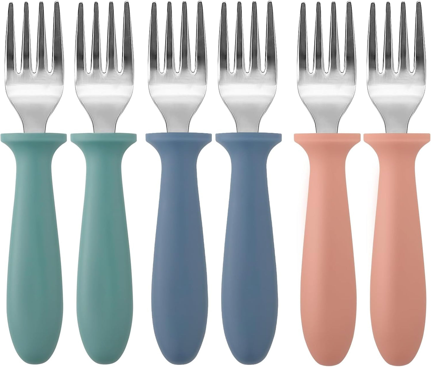 Pimoys Stainless Steel Toddler Forks - 6-Pack Baby Utensils with Plastic Handles | Dishwasher Safe