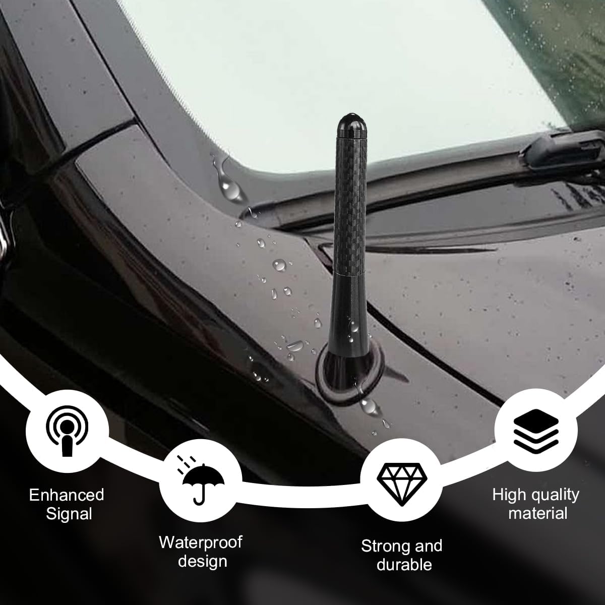 Wevdn 3.11" Short Car Antenna, Aluminium Alloy Carbon Fiber Stereo Radio Signal Receiver, Universal Screw-on