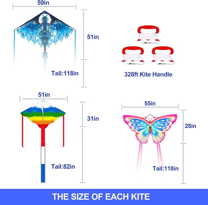 Mint's Colorful Life Kite Set for Kids and Adults, Easy to Fly Butterfly Delta Airplane Dragon Octopus Kite, Large Beach Kites Kits with 300ft String, Best for Gifts & Family Outings