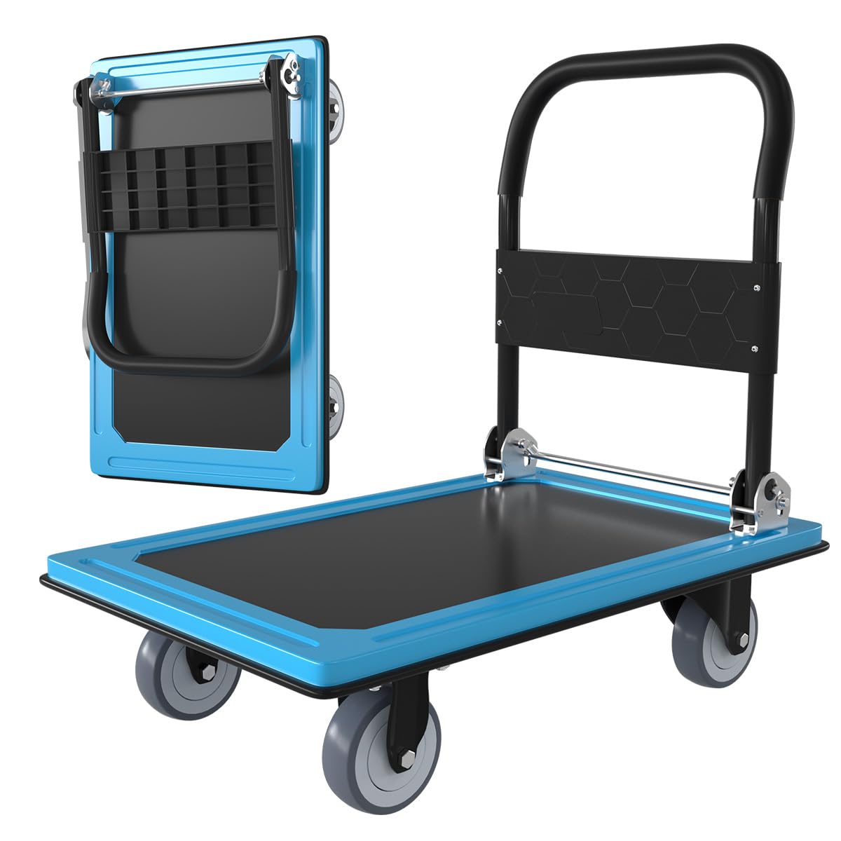 WUD Push Cart, Folding Mobile Platform Trolley,Thickened and Reinforced, 360° Swivel Wheels,30.3 “L x 19.7 ”W, 900 lb.Blue Dolly cart with Wheels