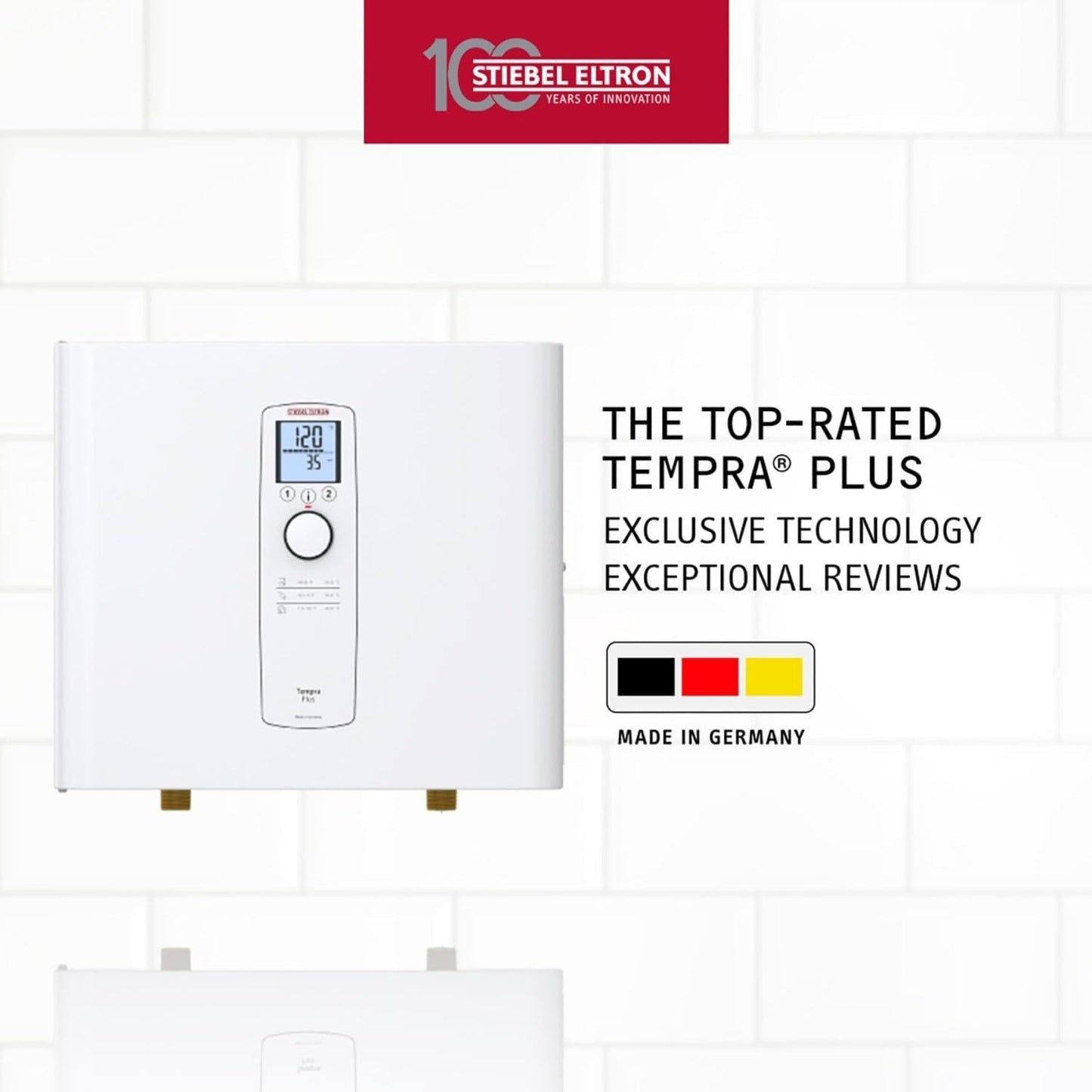 Stiebel Eltron Tankless Water Heater – Tempra 12 Plus – Electric, 12kW, On Demand Hot Water, Eco, White, Made in Germany