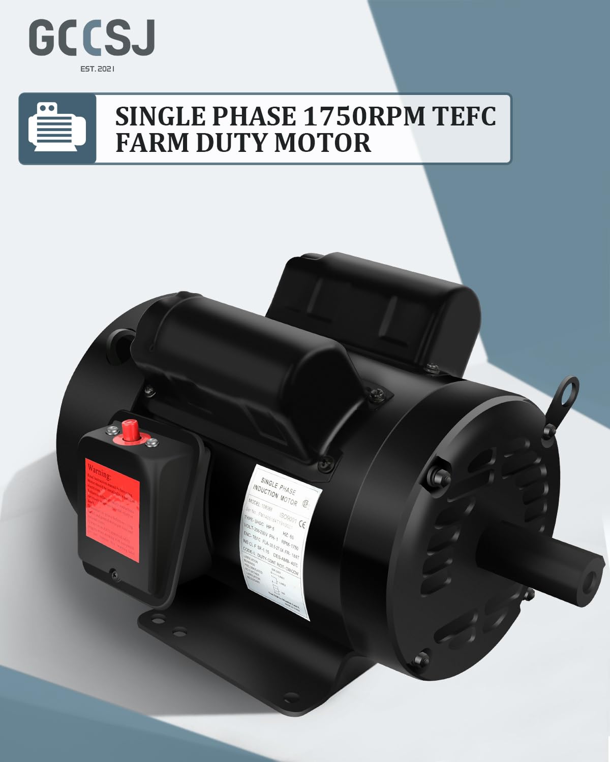 Air Compressor Motor 5HP Electric Motor 1750 RPM, Single Phase,184T Frame, 208V-230V, 1-1/8"Shaft Diameter Rolled Steel Shell 60HZ
