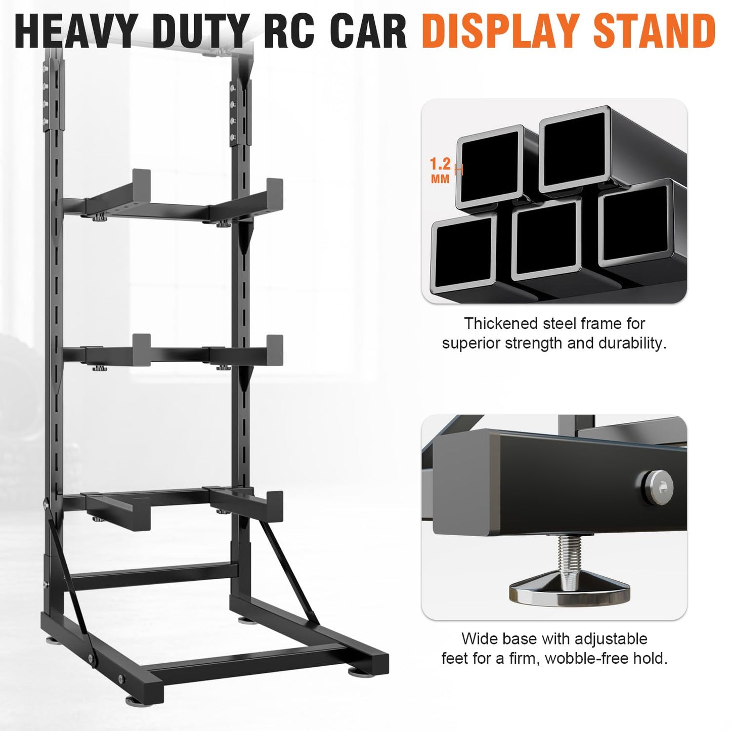 Jasdego 6-Tier RC Car Storage Rack, Adjustable Width & Height RC Car Display Stand for 1/6 1/10 1/12 1/18 1/24 Scale RC Cars & Trucks, Metal RC Crawler Workstation Shelf Organizer with Lockable Wheels
