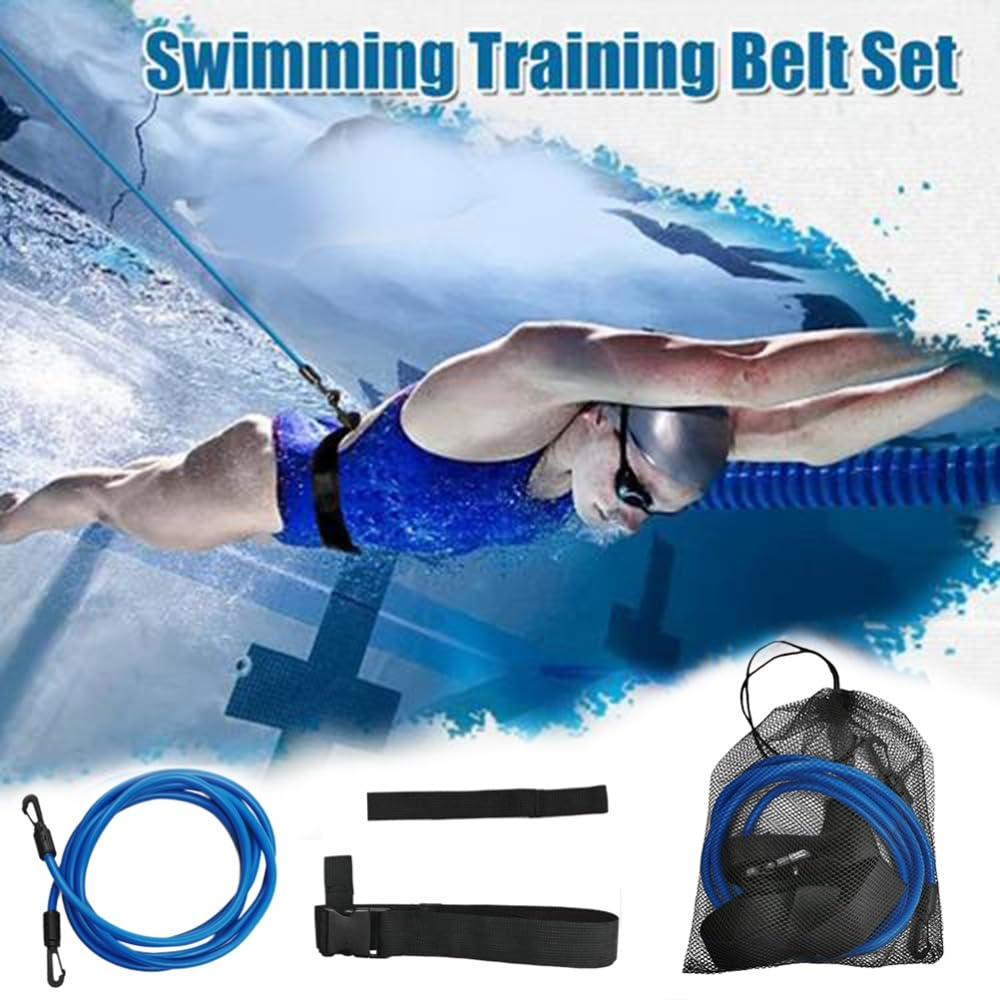 Chiffonade 3 Meter Elastic Swimming Tether Trainer Belt with Bungee Cord Adjustable 55cm-1.05m Waist Belt for Stationary Swim Training for Adult