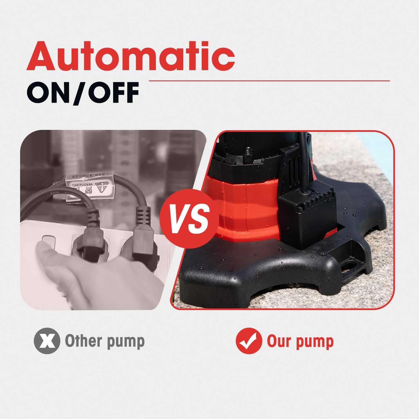 MEDAS Auto On/Off Portable Pool Cover Pump for Swimming Pool, Garden Pond, Basement Water Removal with 33ft Power Cord 1/3HP