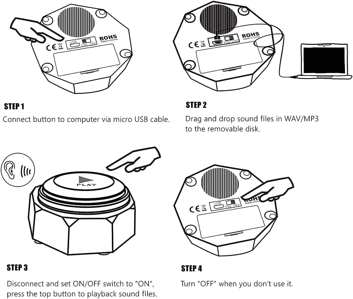 U-Likee 8MB 100+ USB Recordable Buttons - Memory - Make Your Own Button by Uploading Audio Files - Support Recordings