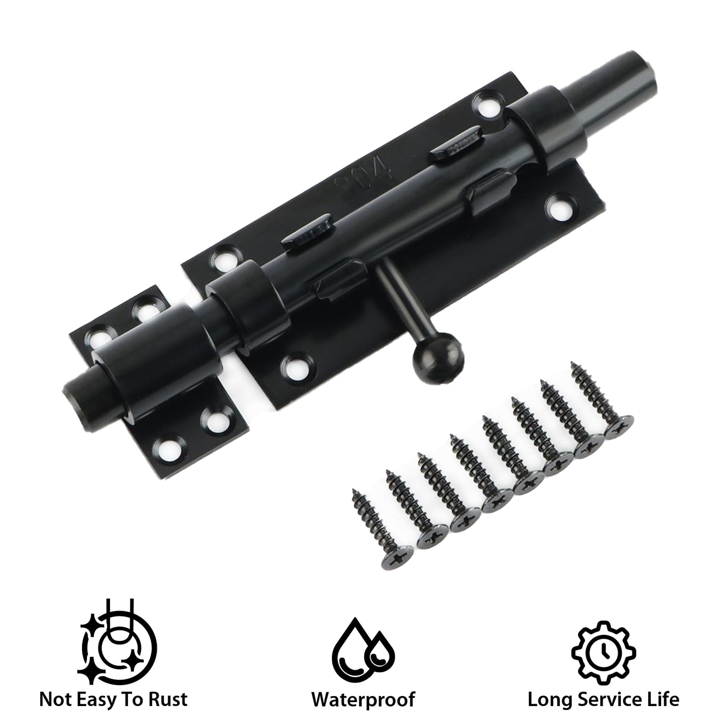 Alise Slide Lock SUS304 Stainless Steel Gate Latch, Slide Bolt Latch,Thickened Heavy Door Latch Lock,6 Inch Black Barrel Bolt Latch, Security Slide Latch Lock