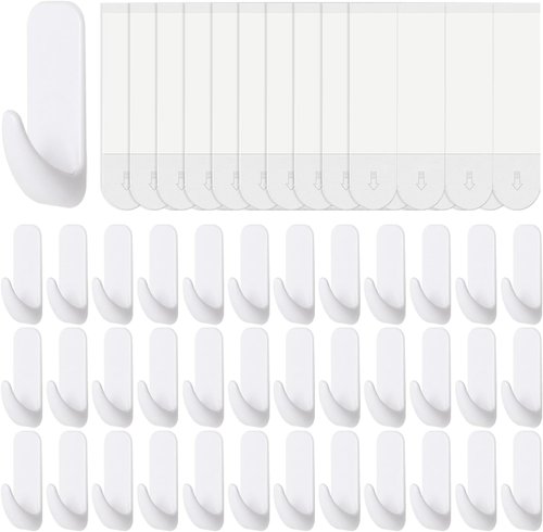 JulyWind Heavy-Duty Wall Hooks - 35pcs Towel Hangers with 40 No-Damage Adhesive Strips | Ideal for Bathroom & Dorm Essentials