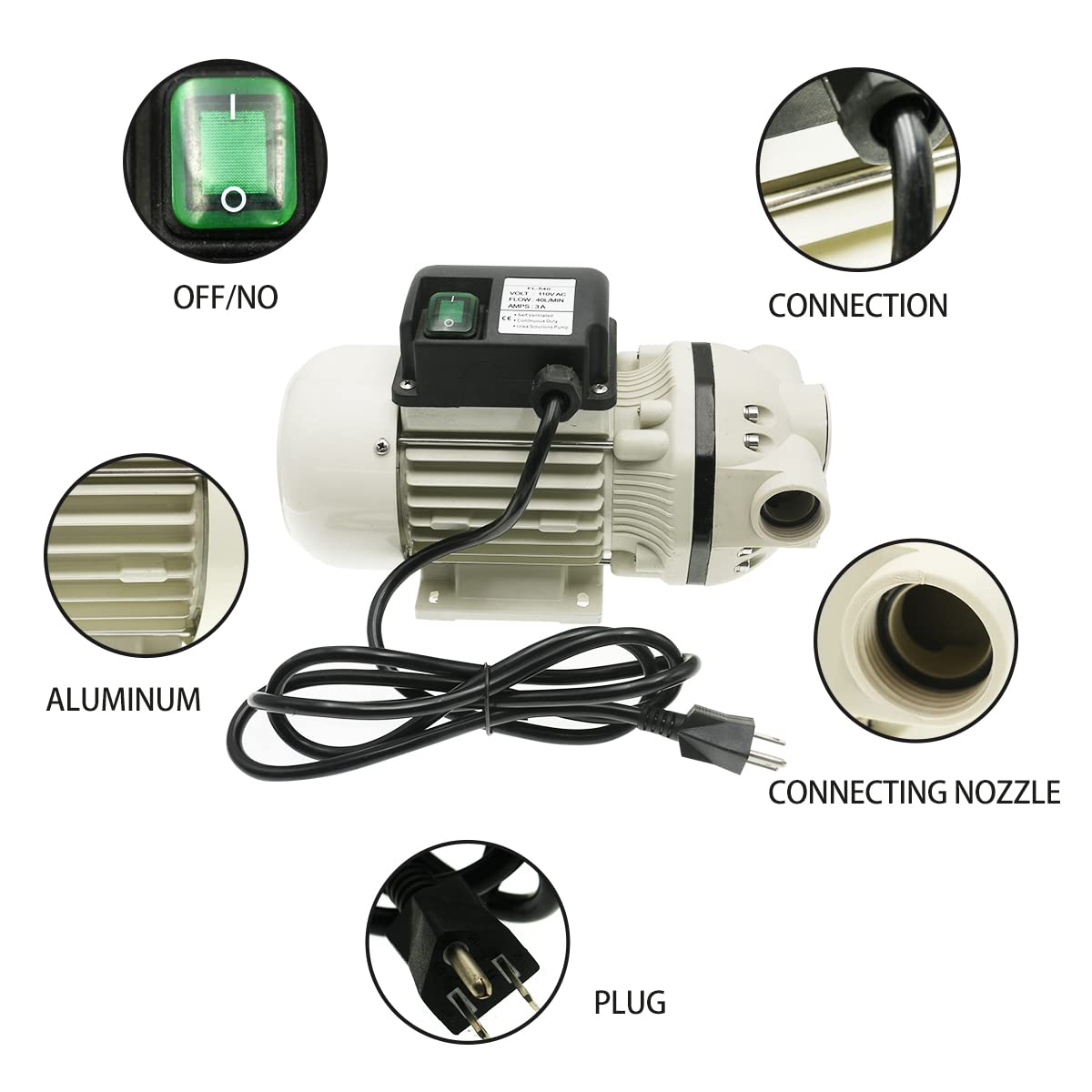 FlowFluid Pressure Diaphragm 110v Electric Self Priming Transfer Draining Irrigation Urea Pump Industrial Useful Large Flow Jet,Recirculating Inline Water Booster Pump for Garden,Agricultural,Pool.