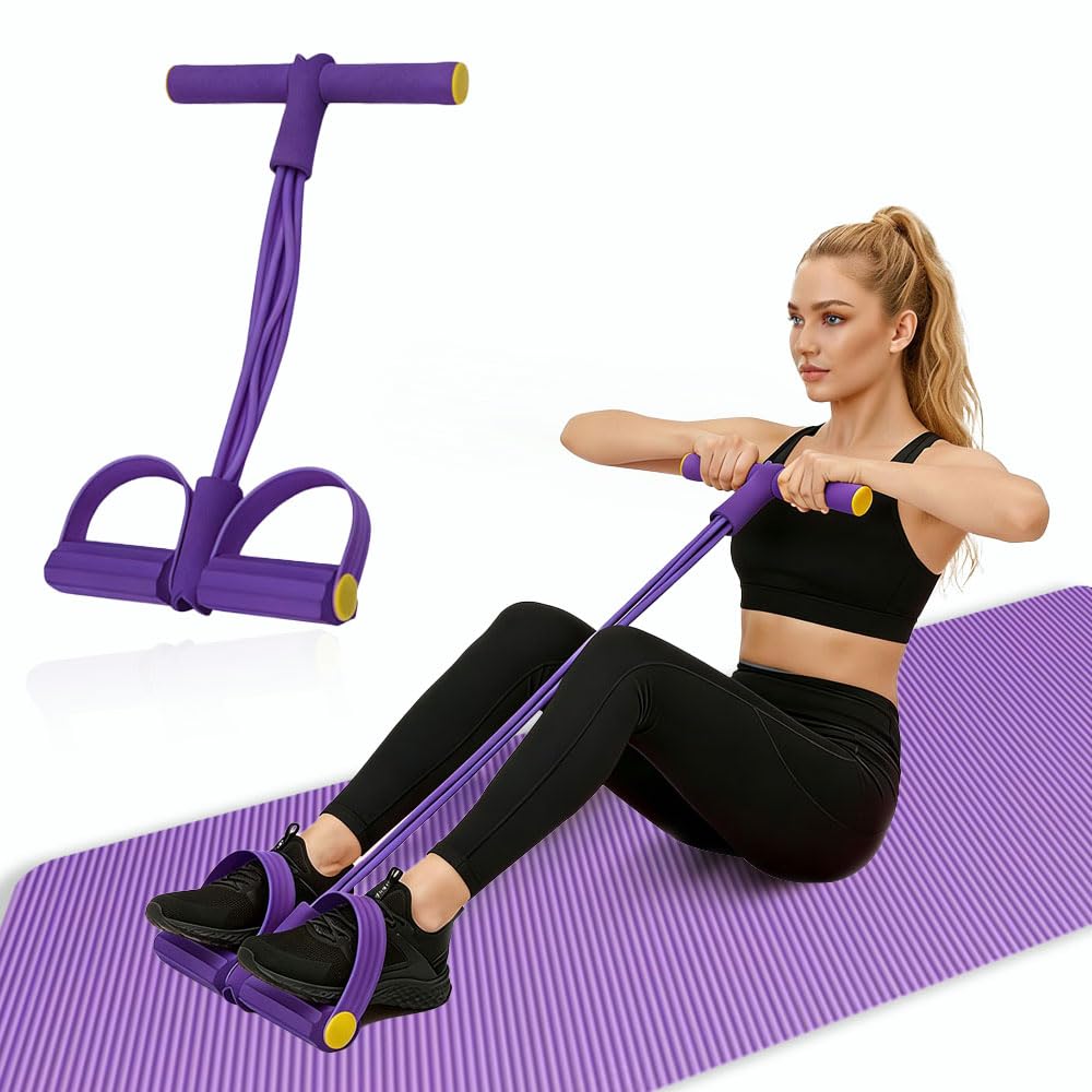 Multifunction Pedal Resistance Band with Handles,6-Tube Elastic Yoga Pedal Puller Resistance Band Set, Natural Latex Foot Pedal Resistance Device,Tension Rope for Exercise Women Men (Purple,1pcs)