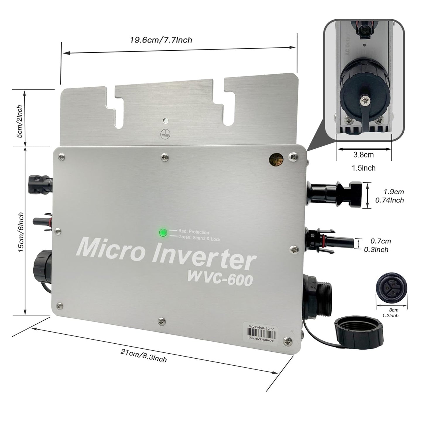 Y&H 600W Solar Grid Tie Micro Inverter with AC Data Monitoring Display Screen Waterproof IP65 MPPT DC28-50V PV Input AC80-160V Output for 24V 36V Solar Panel
