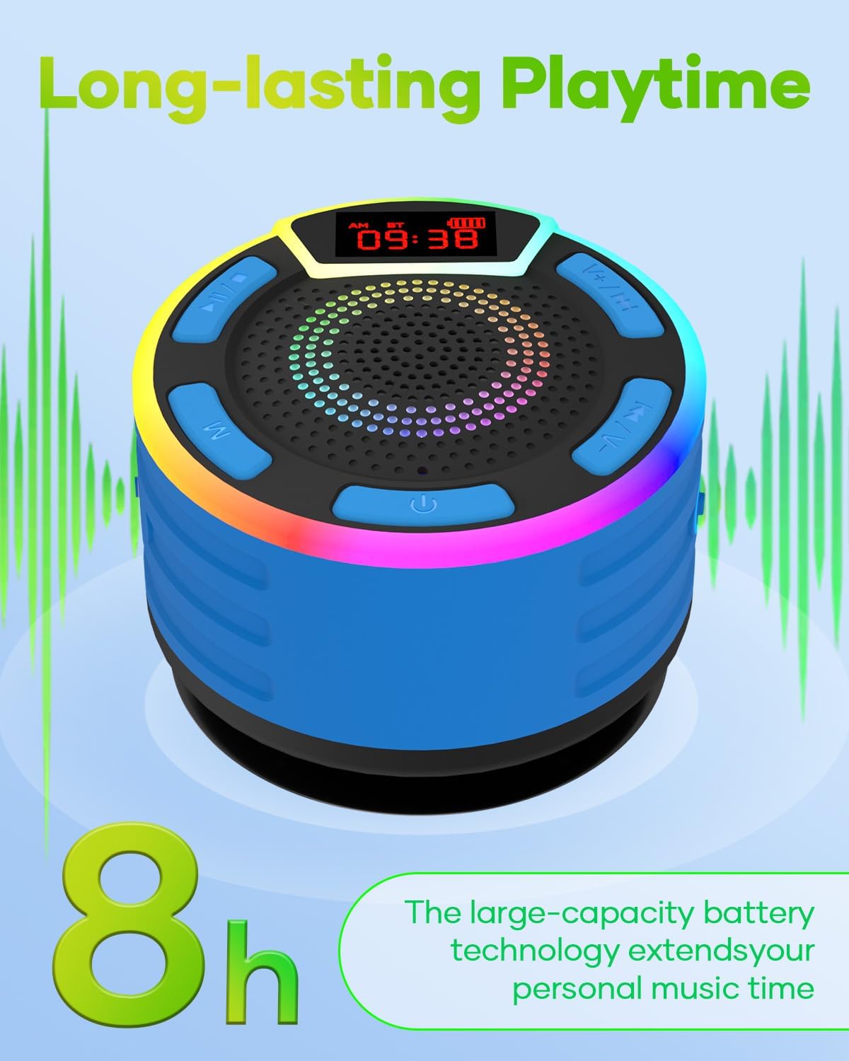 ssouwao IPX7 ssuowao Bluetooth Shower Speaker, Waterproof Portable Speakers with LED Display, FM Radio, Suction Cup