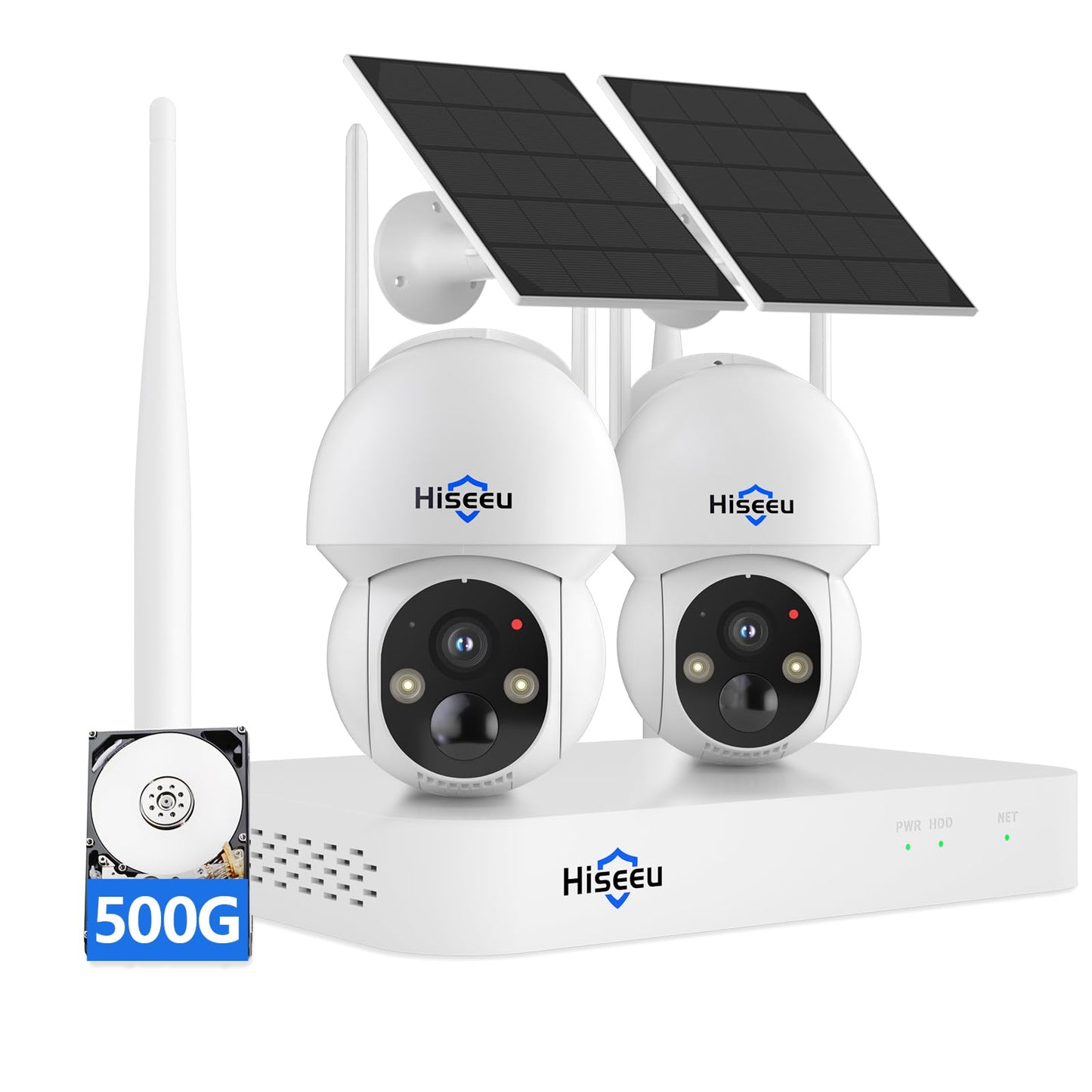 Hiseeu Solar Security Camera Outdoor,4MP Cameras,Wireless Home Security Cameras System,Color Night Vision,Solar-Powered, 2.4G/5G WiFi, 360° Pan & Tilt,500GB HDD,No Subscription
