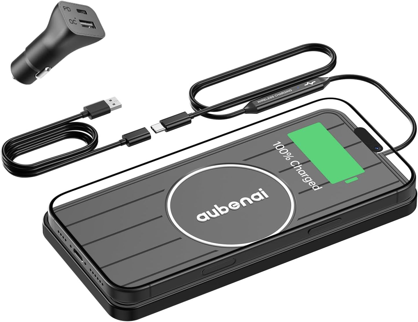 aubenai 15W 70cm 16/15/14/13, S25 S24(Extension Wireless Car Charger Pad, Fast Charging Pad with Extension Cable, Non