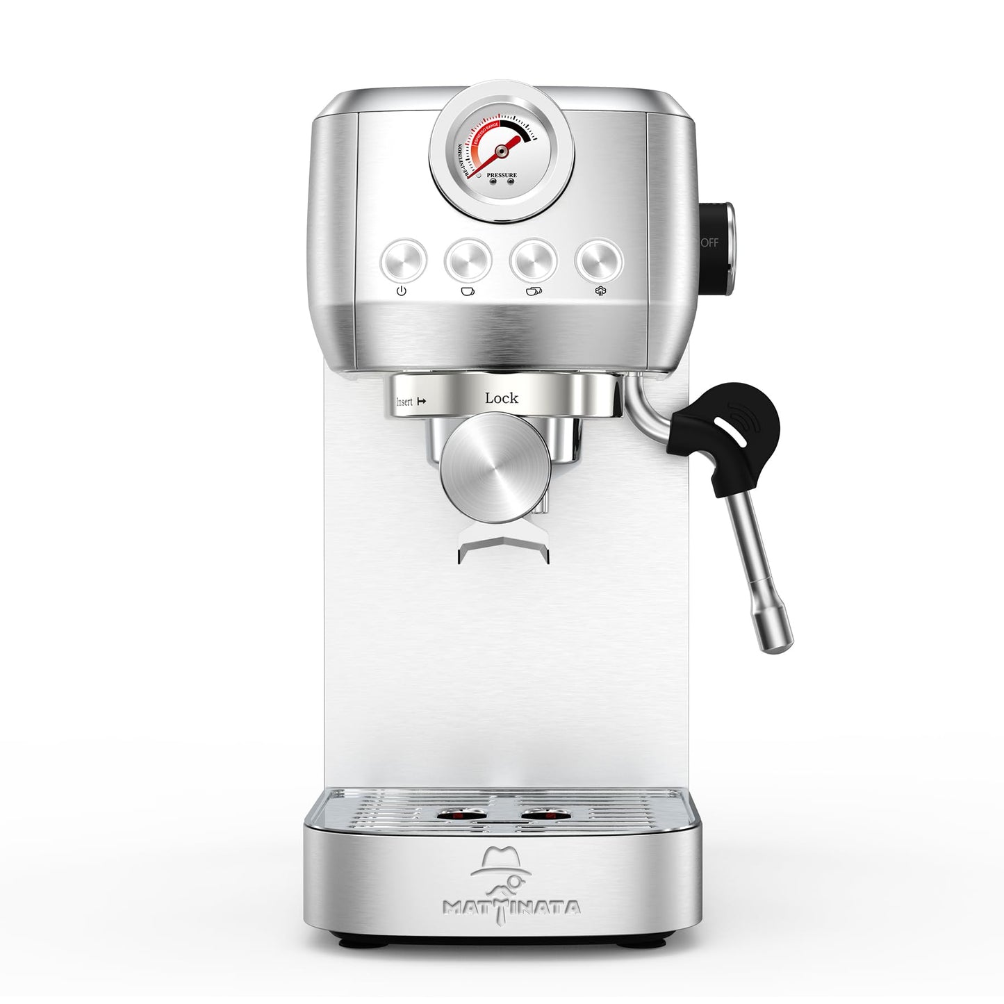 MAttinata CM1663 Espresso Machine, 20 Bar Compact Coffee Maker with Milk Frother Steam Wand for Cappuccino, Latte, Professional Pressure Gauge & 49oz Removable Water Tank for Home，Stainless Steel