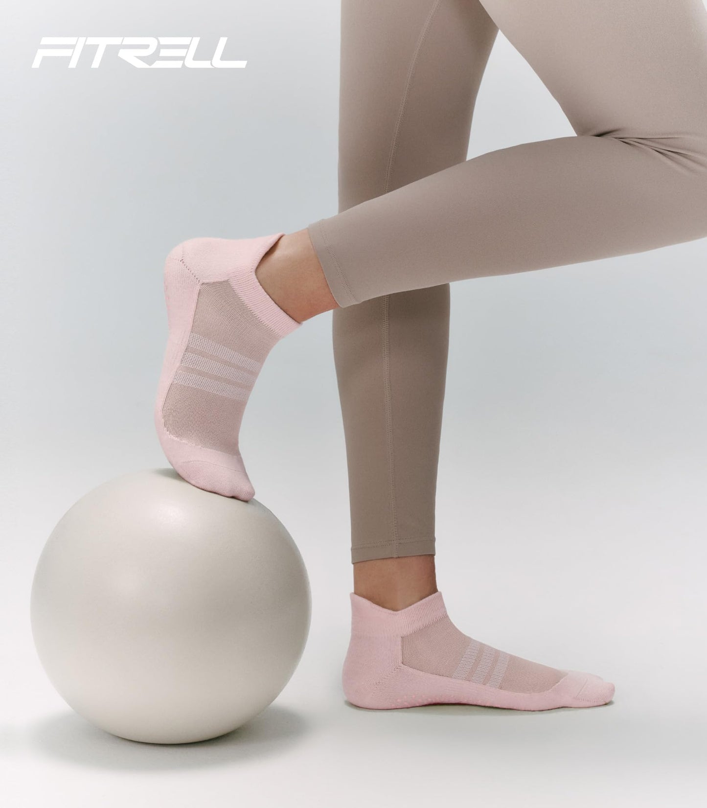 FITRELL Pilates Socks for Women, Ankle Yoga Non Slip Grip Socks for Barre Hospital Gym 5 Pairs, Black+Beige+Grey+Pink+White, Medium