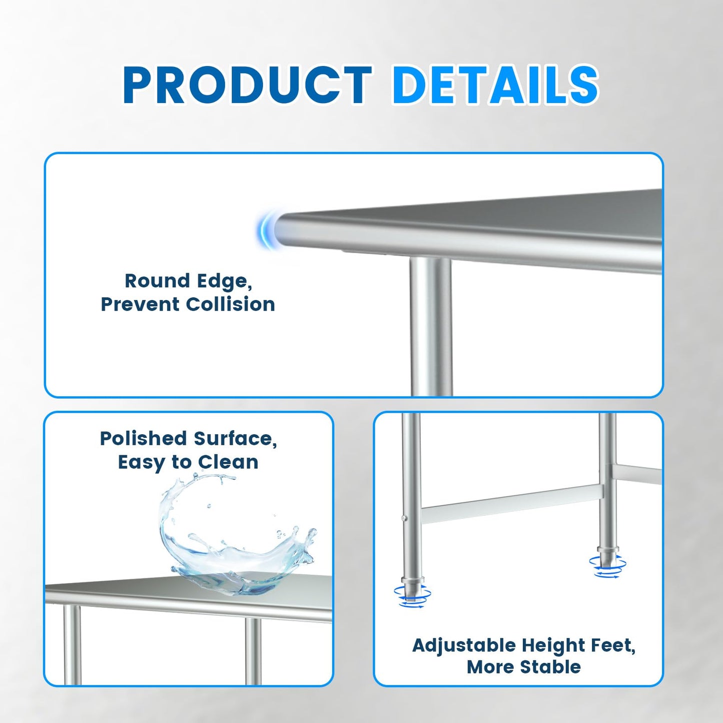 Treshin Stainless Steel Work Table Open Base 24" X 60", Commercial Heavy Duty Prep Table for Kitchen, Restaurant, Home, Hotel, Laundry