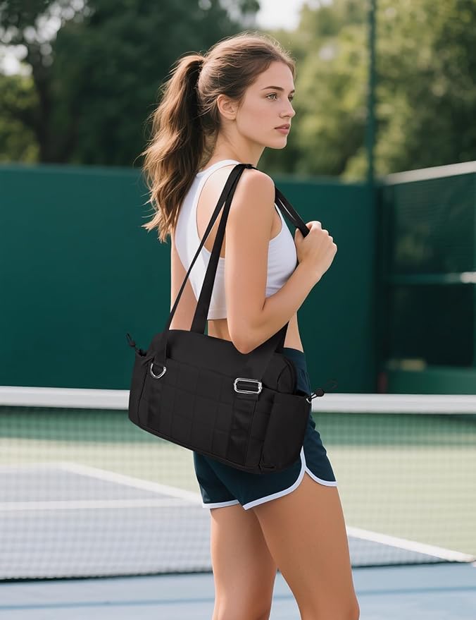 VUUDH Puffy Mini Gym Bag for Women, Carry On Multi-Pocket Water-Resistant Duffel, Lightweight Sports Bag for Fitness, Work, Travel, Daily Commute,Black