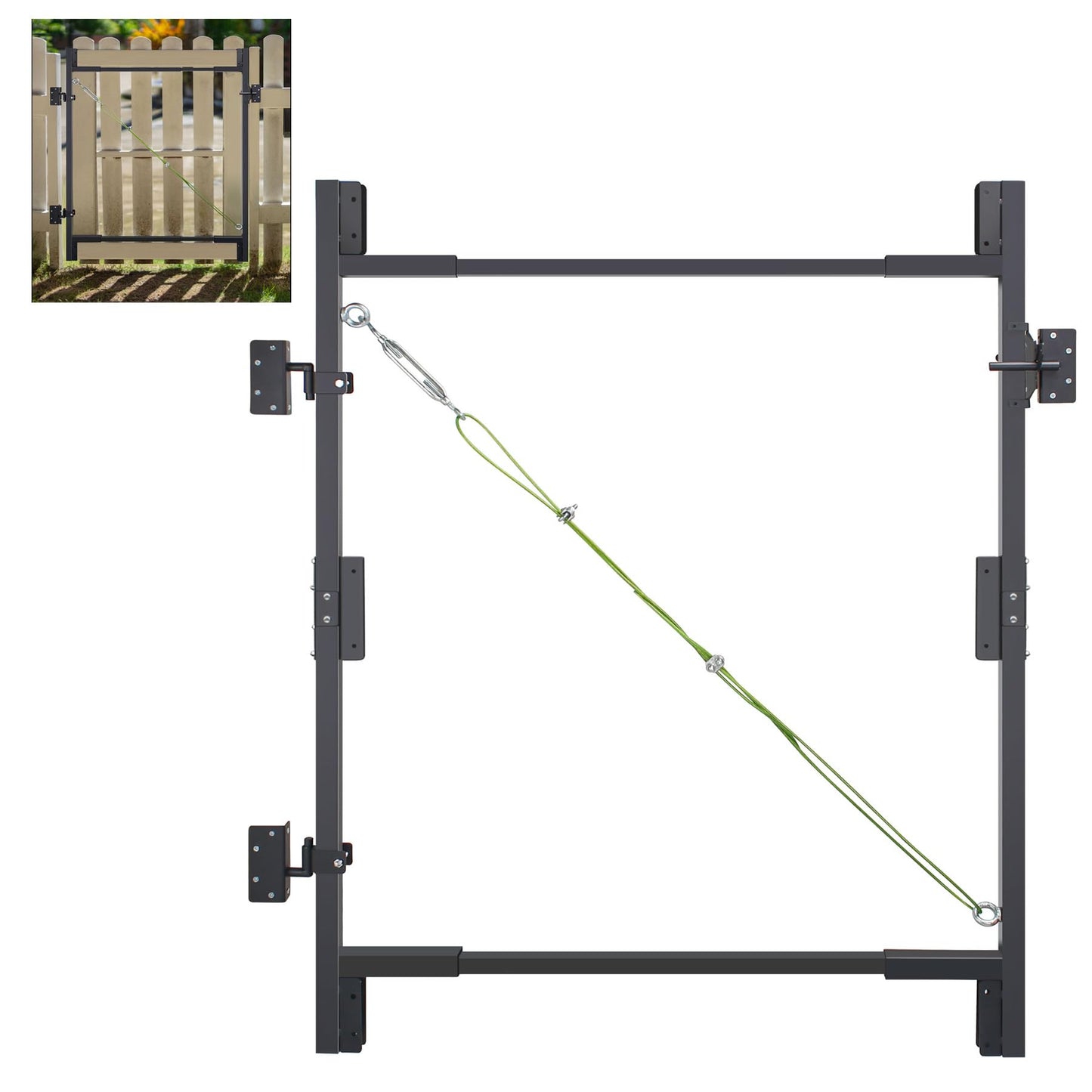 Steel Frame DIY Building Gate Kit, Adjustable 36-60" Wide for 7ft High Fences, Fence Gate Kit Fits 1x4 & 2x4 Wood, Powder Coated
