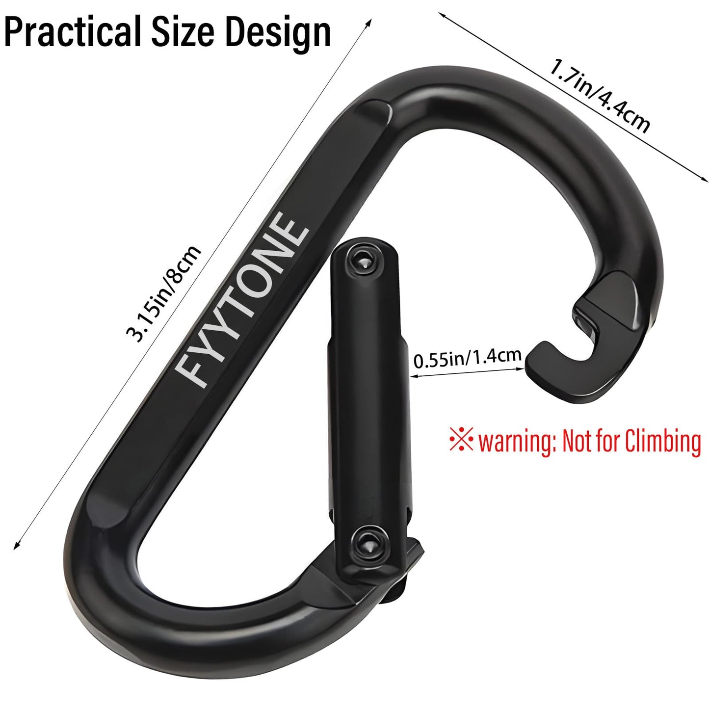 FYYTONE Black Steel Heavy Duty Carabiner Clip, 880 lbs 3" Carabiners D Ring Spring Snap Hooks for Hammocks, Camping, Hiking, Keychains, Outdoors and Gym, Dog Leash. (2 pcs 3" Carabiners)