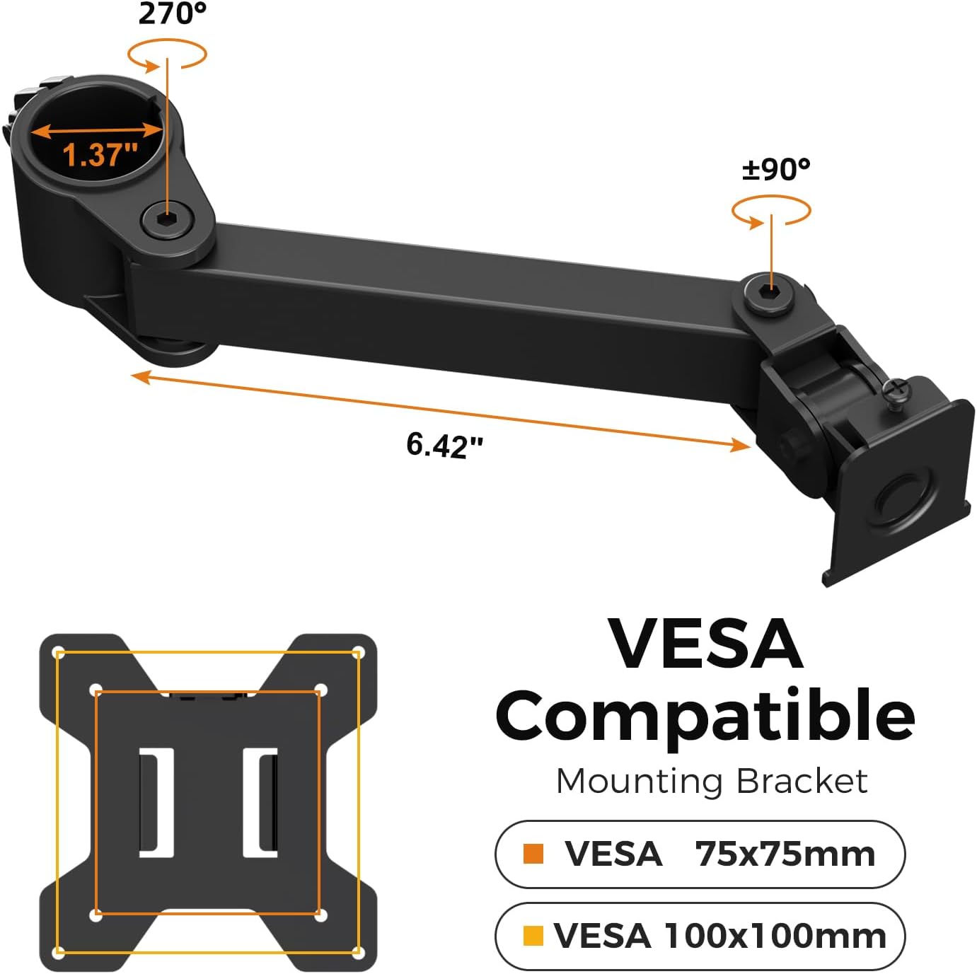 suptek 1 13 32 inch 22lbs, 75x75mm 100x100mm,Black Single Monitor Arm, Universal Tier Arm Fully Adjustable Pole Mount
