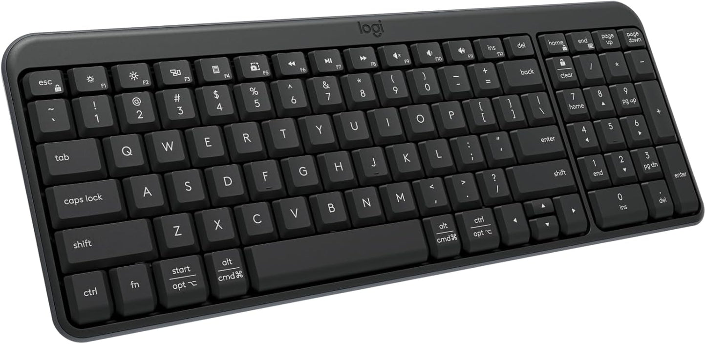 Logitech K250 Bluetooth Keyboard with Numpad, Easy Connectivity, Compact Wireless Keyboard Made with Recycled Plastic