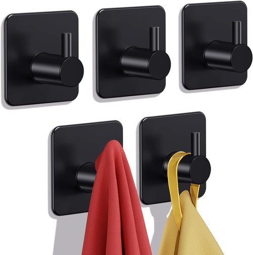 Auxmir Heavy-Duty Adhesive Hooks - 22lb Max Capacity, Waterproof Stainless Steel, 5 Pack for Towel & Coat Storage
