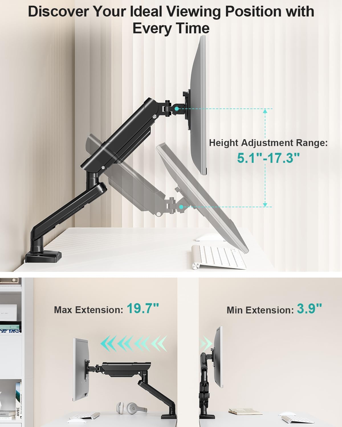 MOUNT PRO 13-32 inch Grommet 4.4 22lbs Single Monitor Desk Mount, Adjustable Full Motion Monitor Arm, Computer Monitor