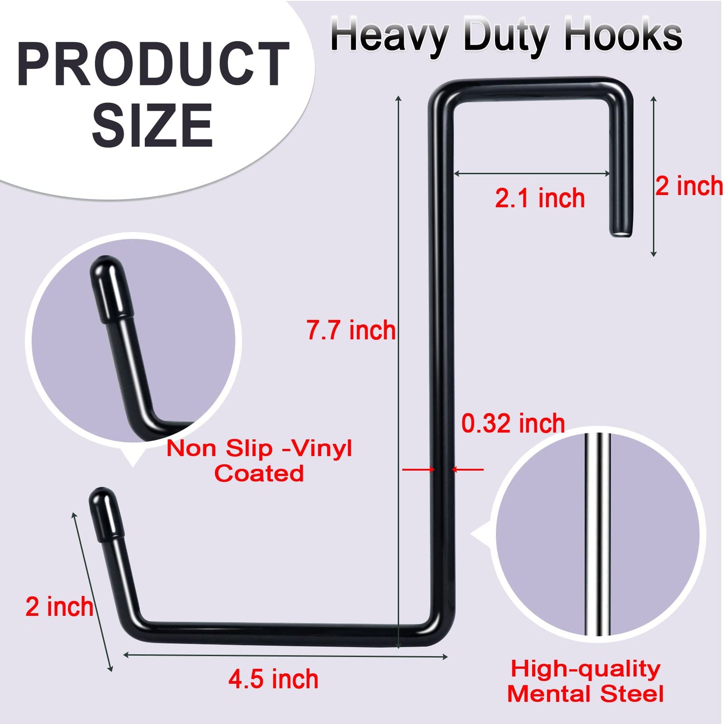 DINGEE Vinyl Coated Heavy Duty Large Hooks for Hanging,Rafter Hanger Hook,Garage Bike Hooks,Ladder Hooks Storage Organizer,Large Object,Tools,Hose,Ropes and Pool Equipment Hooks Black 4 Pack