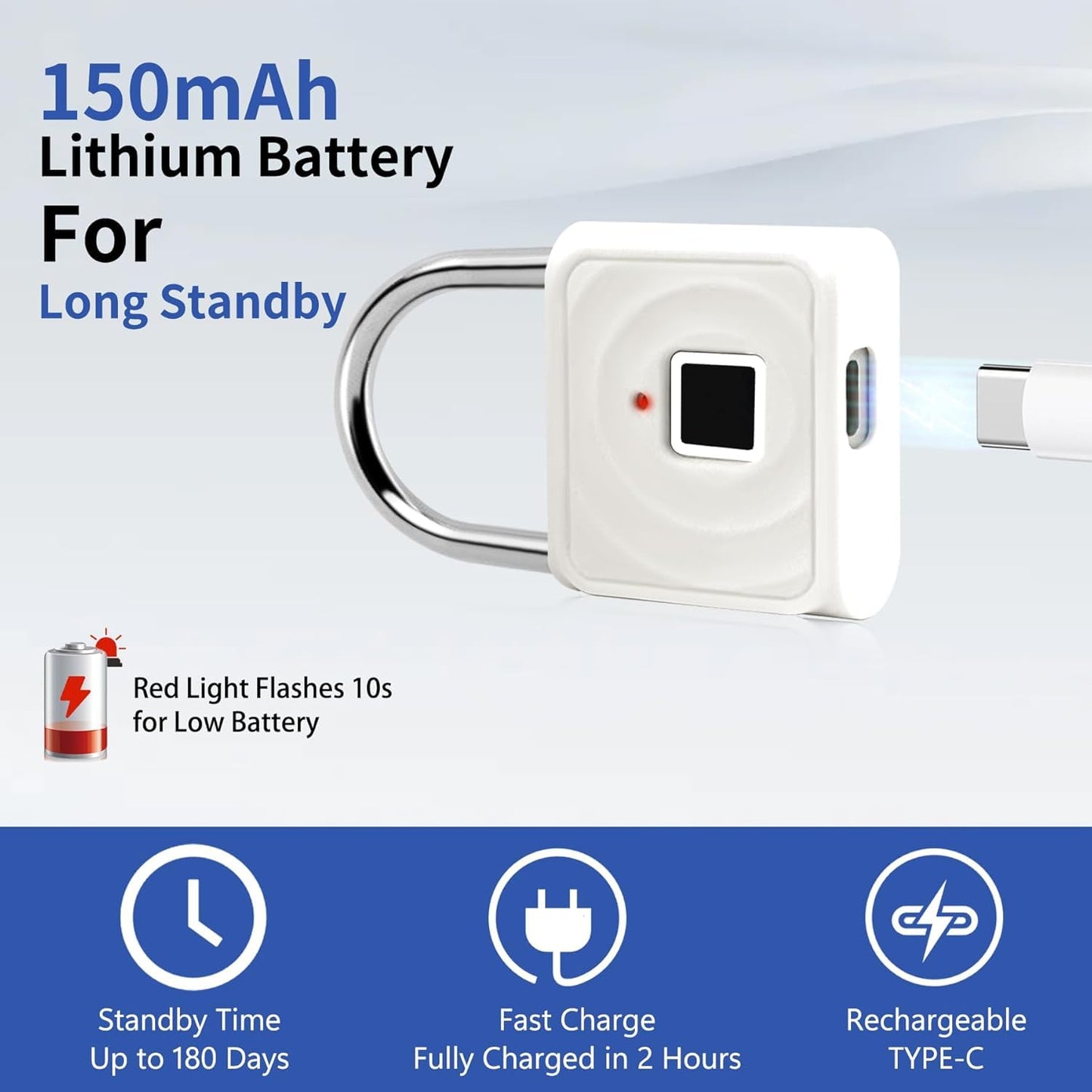 UMIKSMART Biometric Smart Lock, Keyless Fingerprint Padlock with USB Charging, Smart Lock Gift for Students, Gym Lockers, School Lockers, Luggage, Storage Boxes, Fences, Backpacks, Cabinets