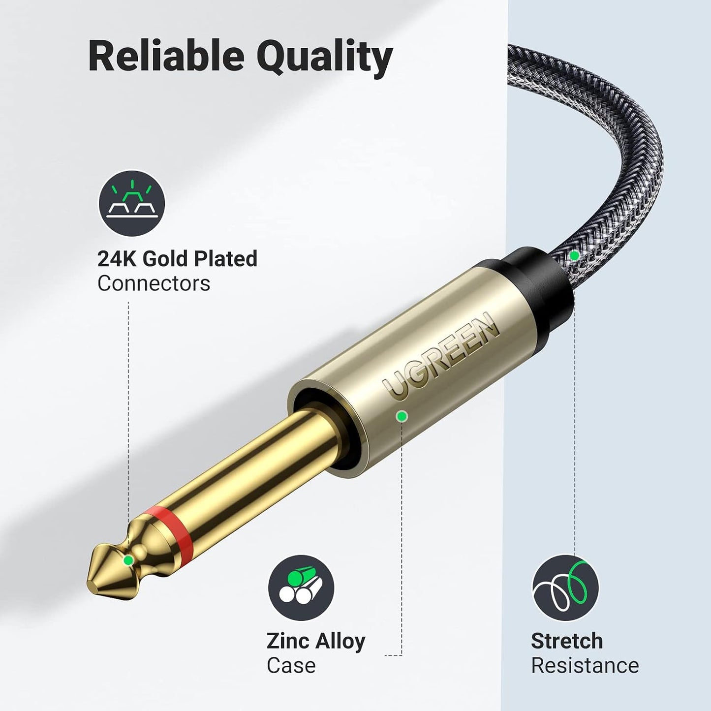 1/8 1/4 3.5mm 6.35mm 1/4 10FT UGREEN to Stereo Cable TRS to Dual TS Mono Y Splitter Audio Cord Adapter Compatible