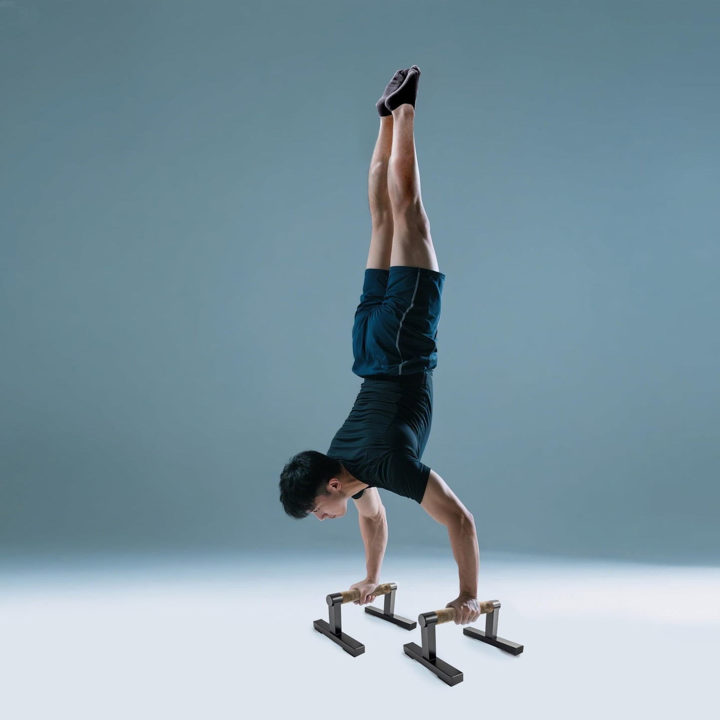 Purife T Shape Floor Stand Wood Push Up Handle Calisthenics Bars, Strength Training Pushup Stands Parallettes Bars with Sturdy Metal Bracket for Home Workouts