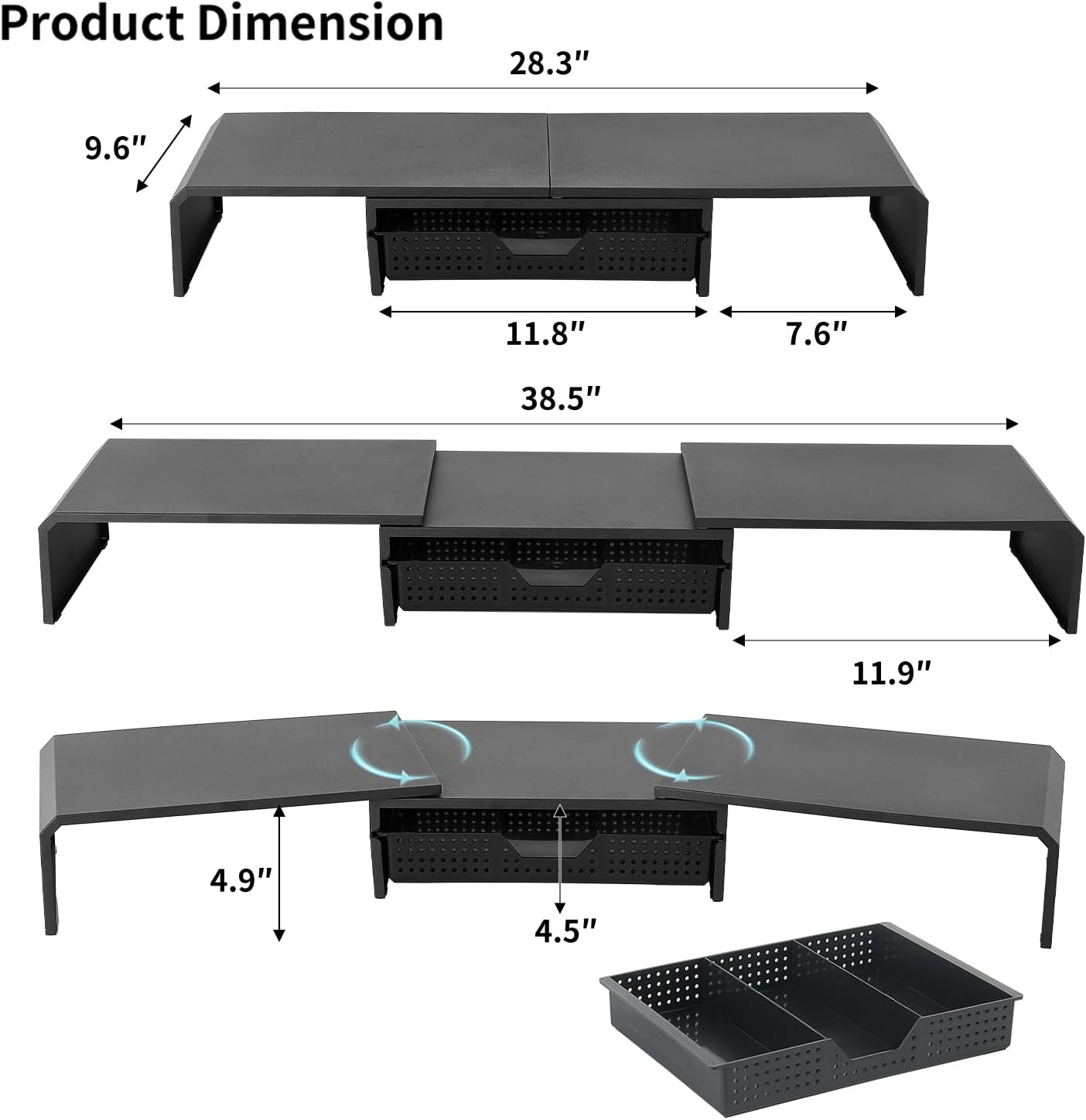 LEKETREE Dual Monitor Stand Riser with Drawer, Computer Stand for Desk, Workspace Desktop Stand, Desk Organizer