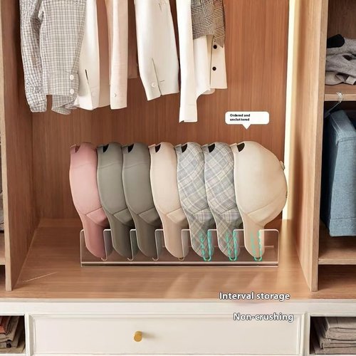 Clear Acrylic Baseball Cap Organizer Rack - Space-Saving 2-Pack Holds 14 Hats for Closet or Entryway
