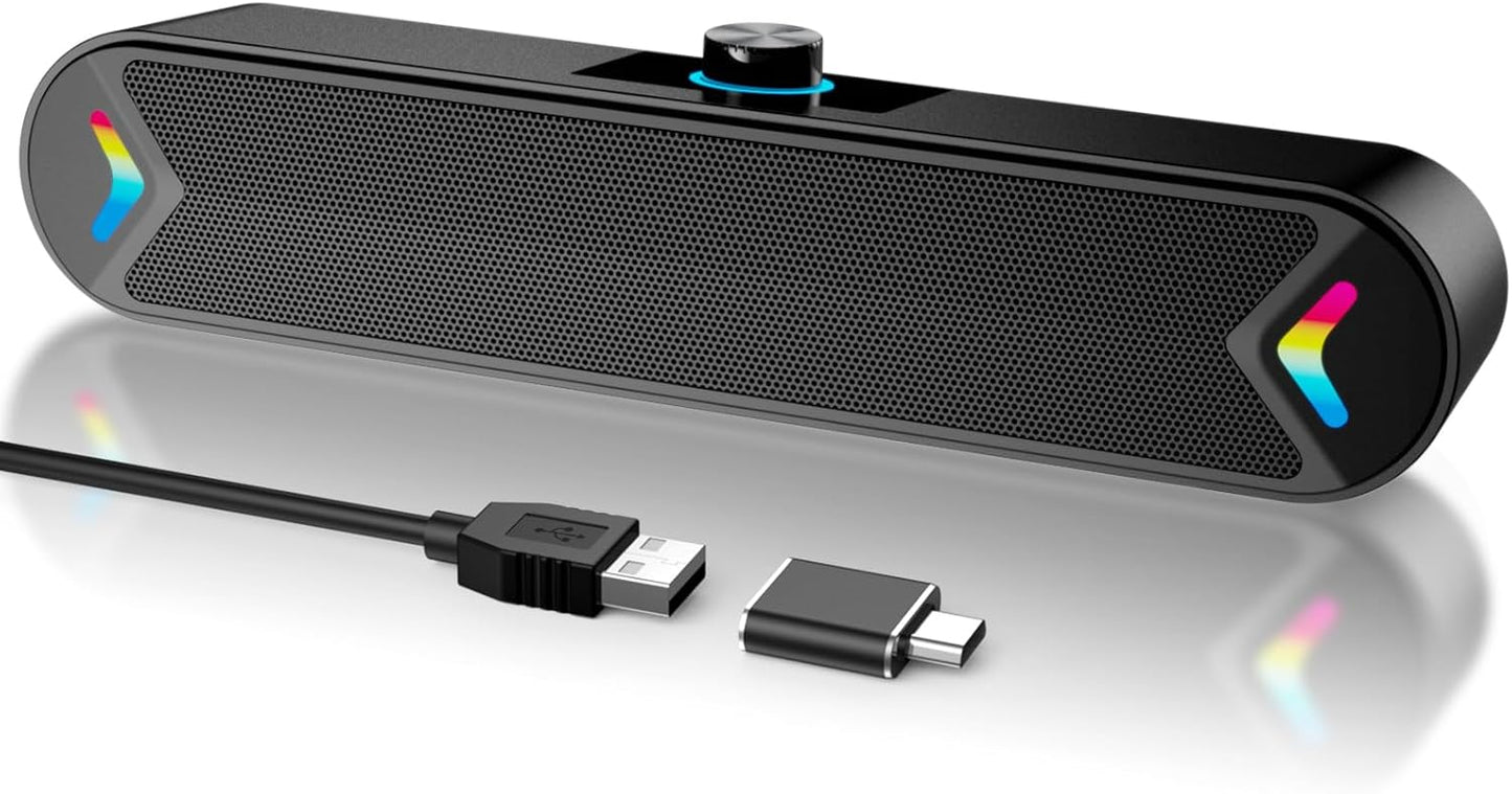 LENRUE Computer Speakers for Desktop,PC Speakers with Basic Stereo Sound & Colorful Lights, Single USB for Both Power