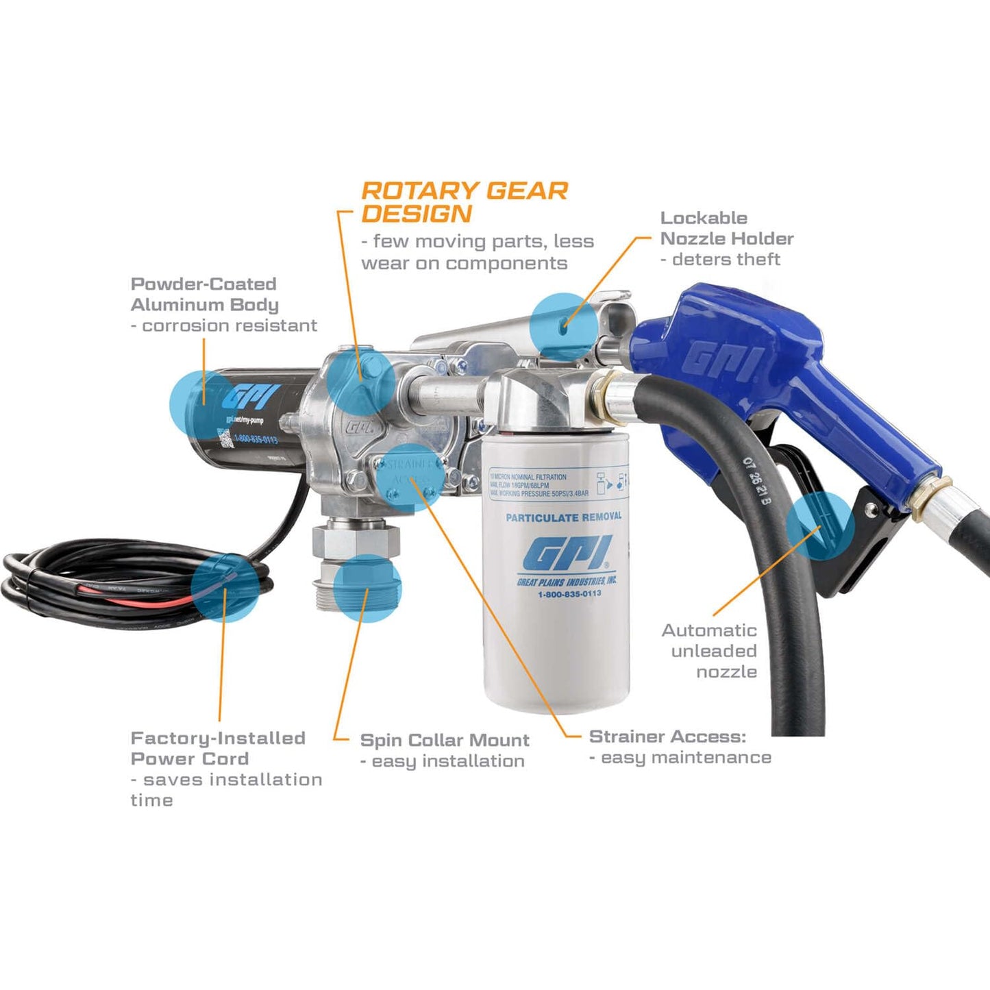GPI - M-150 Series Fuel Transfer Pump, Automatic Shut-Off Nozzle with Filter Kit, 15 GPM, 12 Volt (110612-03)