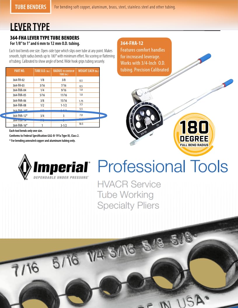 Imperial Tool 364FHA12 Lever Tube Bender for 3/4" O.D. Tubing