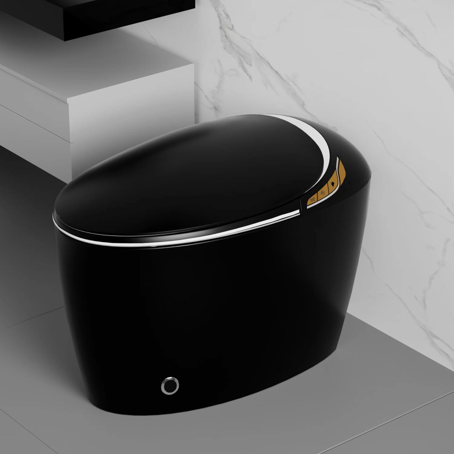 Unique Smart Toilet with Bidet Built In, Intelligent One Piece Toilet For Modern Bathroom, Auto Open/Close Seat, Foot Sensor, LED Display,Night Light, Warm Water & Dryer (Black)