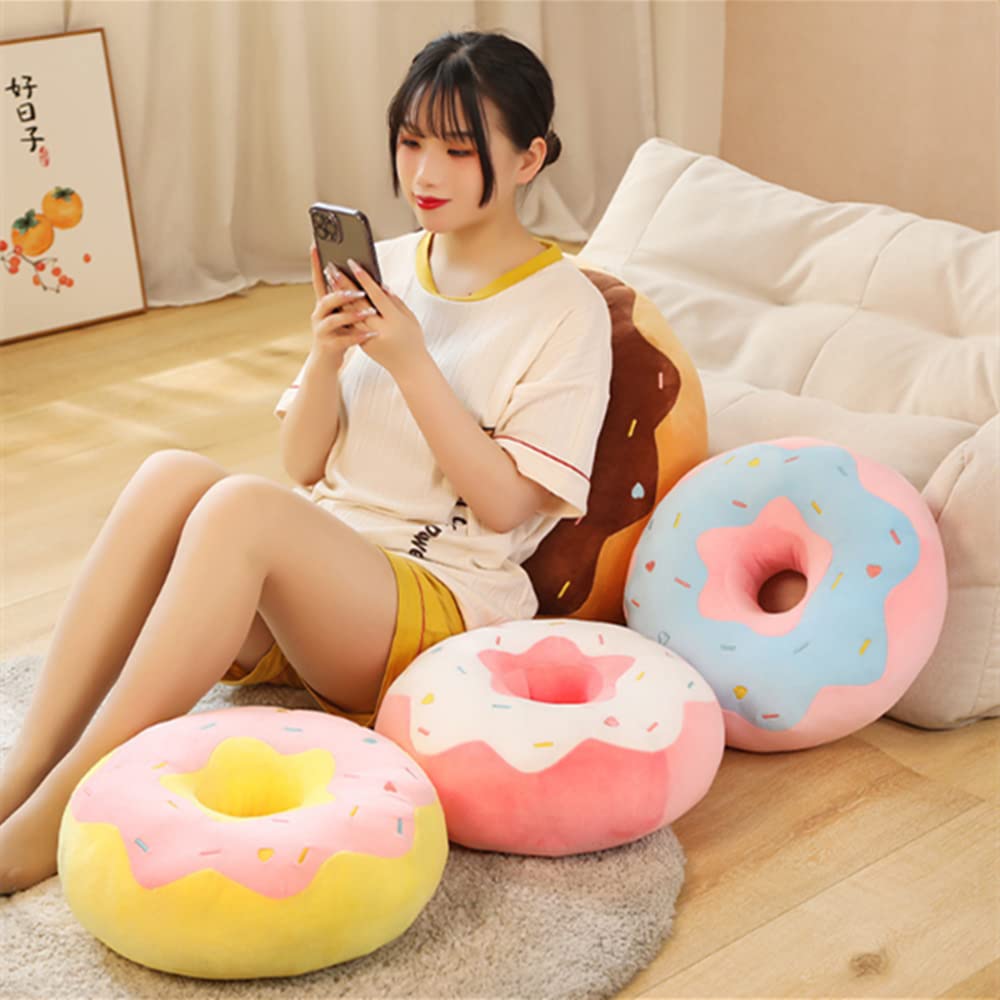 YUDONG Round Donut Pillow 16 Inches Soft Plush Funny Food Stuffed Decor Seat Pad Cushion for Couch Chair Floor Sofa (Blue Pink)