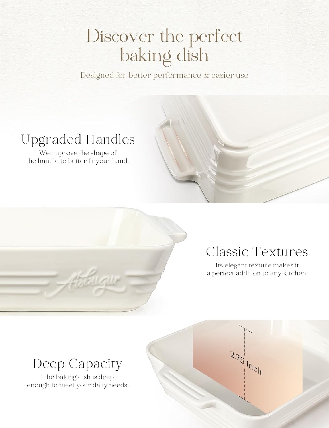 Regine Switzerland Casserole Dish - 9x13 Ceramic Baking Pan with Handles | 4.2 Quarts, Durable & Stylish