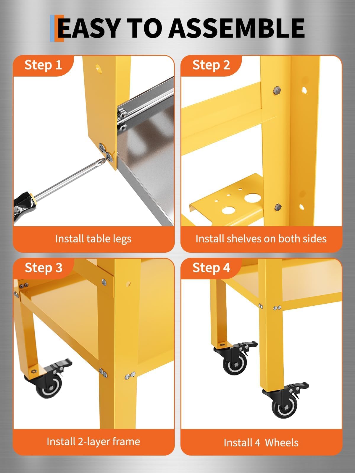36 x 18 Inch Welding Table, 1200 lbs Capacity Welding Workbench Table with Lockable Wheels,Tool Rack & Tray, Tool Slots and 5/8" Fixture Holes for Garage, Yellow