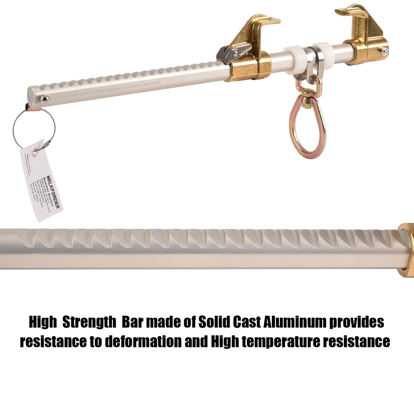 WELKFORDER Horizontal Sliding Beam Anchor Fits 3.5" to 14" Beams [Rugged & Reusable Aluminum] ANSI & OSHA Compliant Fall Protection Positioning Equipment