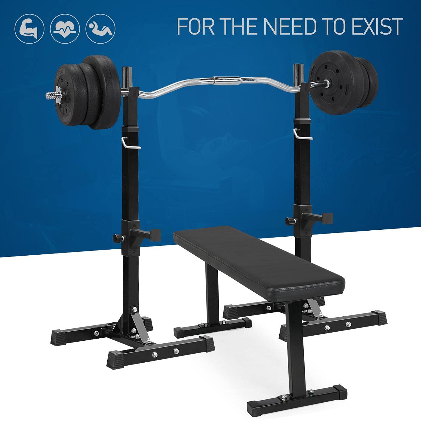 Yaheetech Pair of Adjustable Squat Rack Standard 44-70 Inch Barbell Rack, Solid Steel Squat Stands Bench Press Storage Home Gym Portable Dumbbell Stands