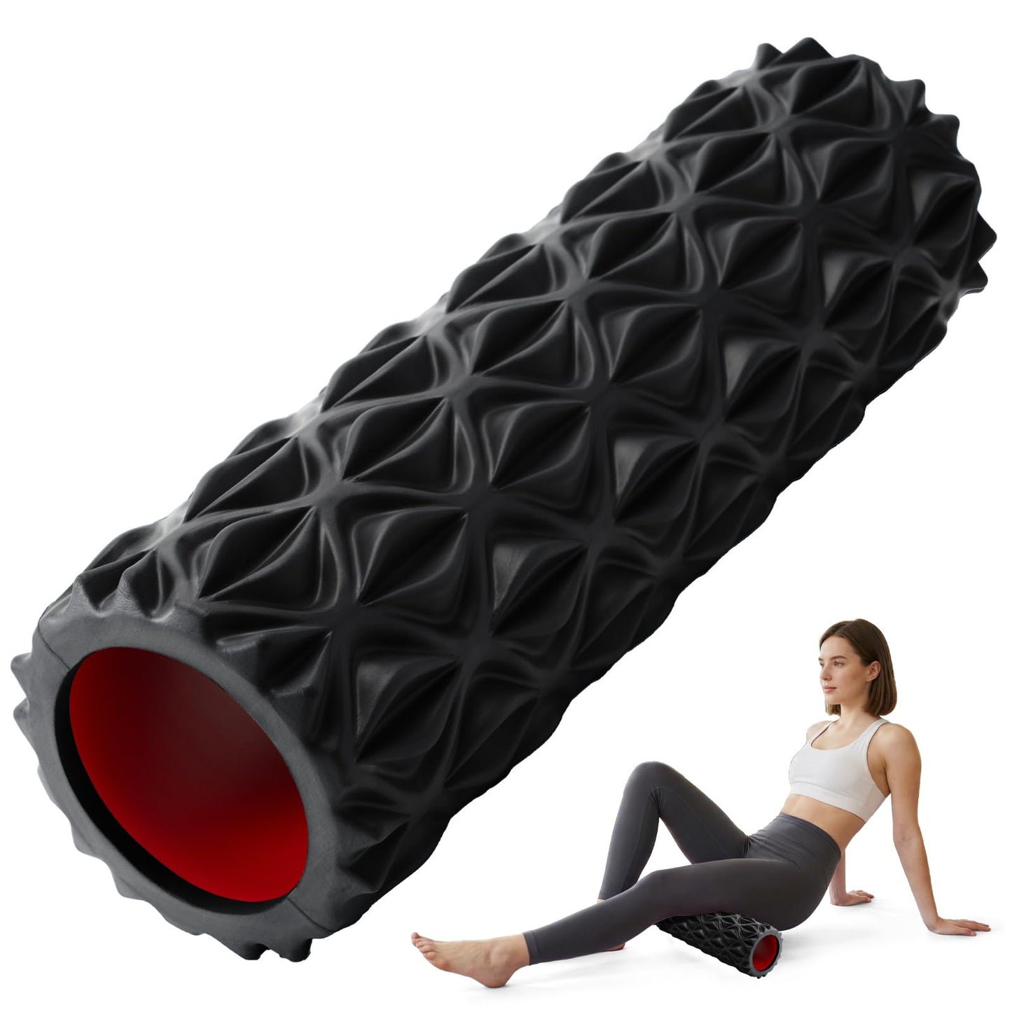 JOYVANTAGE Foam Roller for Deep Tissue Massager, 15" High Density Diamond-Shaped Texture, Myofascial Release, Deep Tissue Muscle Massage Trigger Point Release Back Roller for Fitness (Black)