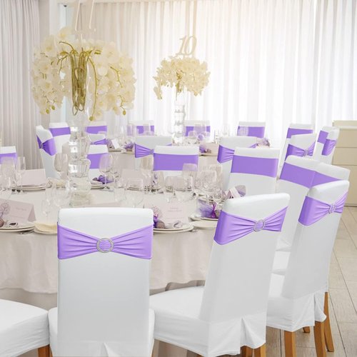 Babenest Spandex Chair Sashes - 50PCS Premium Stretch Covers with Buckle Slider for Weddings & Events | Purple
