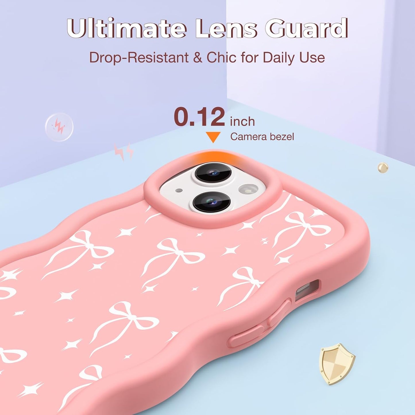 CASBST 15 15 Compatible with iPhone Case for Women Girls, Curly Wavy Frame with Cute Pattern, Aesthetic Slim Soft