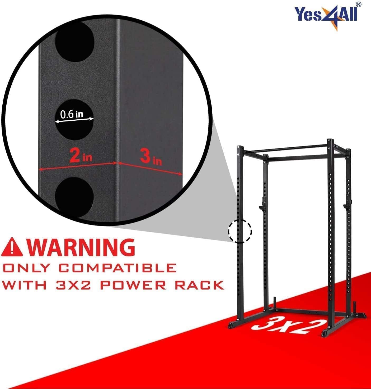Yes4All Olympic Weight Plate Holder Power Rack Attachment for 3x2 Inch Power Rack with 0.6” hole - (Compatible Only with 2” Olympic Weight Plates)